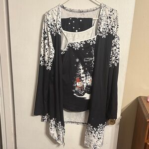 Black and White Snowman Cardigan Set